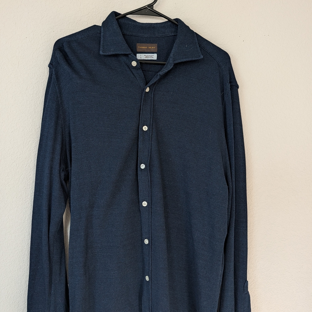 Thomas Dean Navy Casual Button-Down Shirt